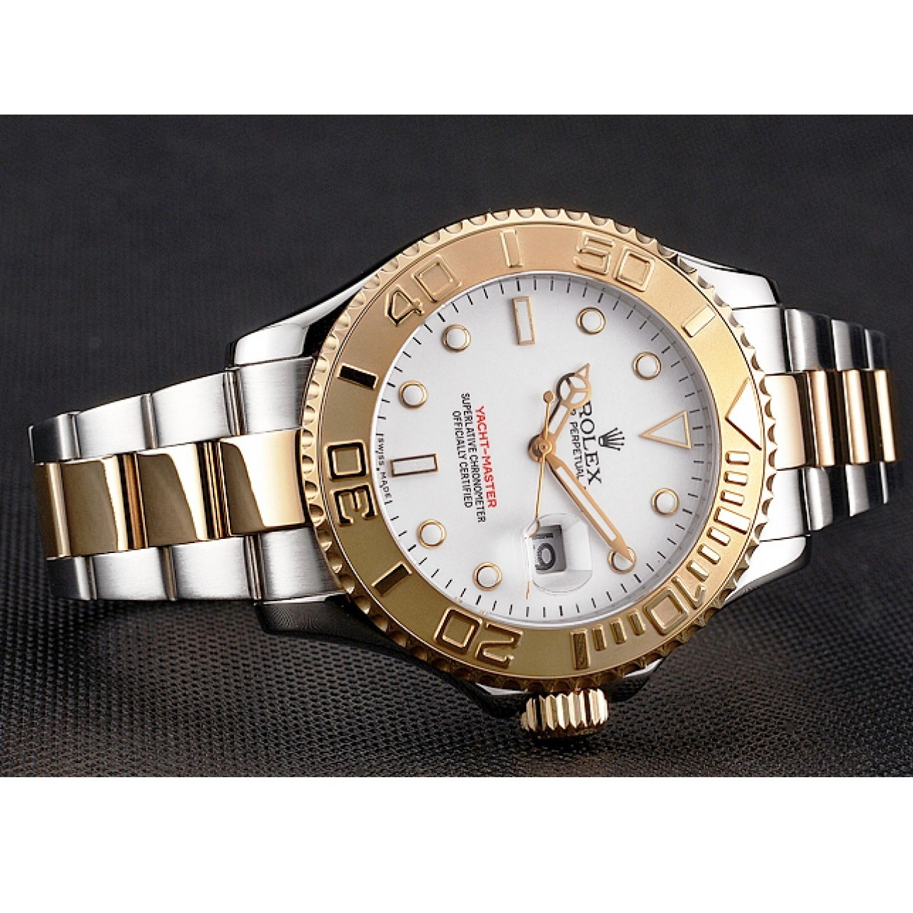 MiroTime 1027 Rolex Yacht-Master White Dial Gold Bezel Stainless Steel Case Two Tone Bracelet